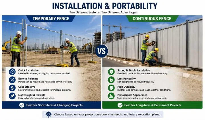 Temporary vs continuous fence comparison