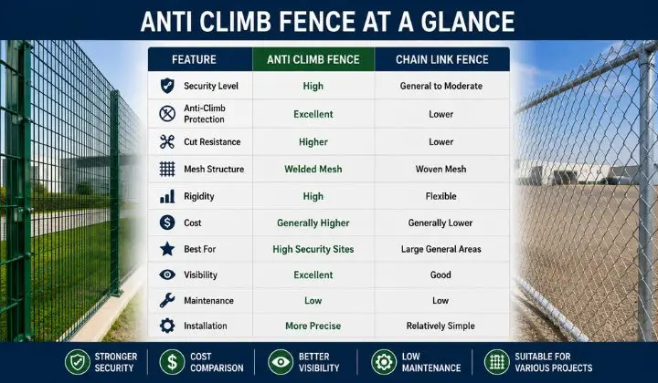 Anti Climb Fence vs Chain Link Fence at a Glance