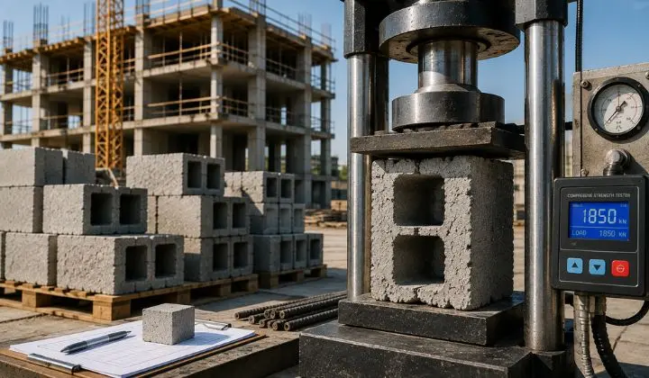 Concrete Compression Testing at Construction Site