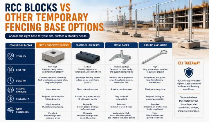 RCC Blocks vs Other Temporary Fencing Base Options